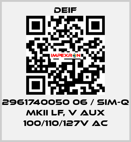 2961740050 06 / SIM-Q MKII LF, V aux 100/110/127V AC Deif