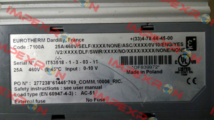 7100A obsolete/replacement EPACK-1PH/25A/500V/V2/XXX/TCP/XXX/XXXXX/HSP-25 Eurotherm