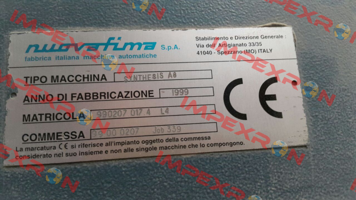 Packing Card For DVPP-10  Nuova Fima